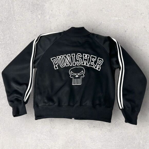 Marvel Punisher Black Bomber Jacket White Trim w/ Pockets, Size S - Picture 4 of 12